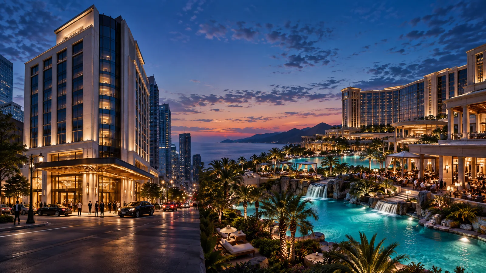 Compact urban casino hotel compared with a large destination resort